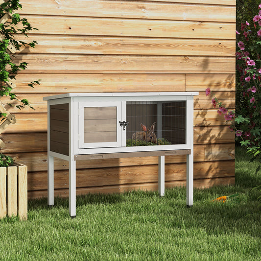 Elevated Indoor Outdoor Wooden Rabbit Hutch Hinged Asphalt Roof Removable Tray