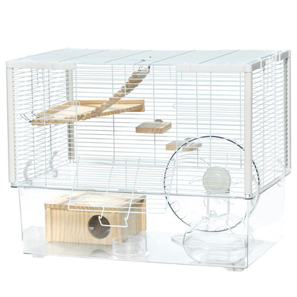 Pawhut Hamster Cage, Gerbil Cage W/ Deep Bottom, Wooden Ramp, Exercise Wheel