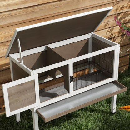 Elevated Indoor Outdoor Wooden Rabbit Hutch Hinged Asphalt Roof Removable Tray