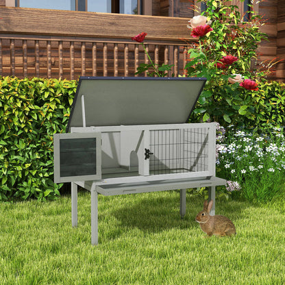 Elevated Indoor Outdoor Wooden Rabbit Hutch Hinged Asphalt Roof Removable Tray