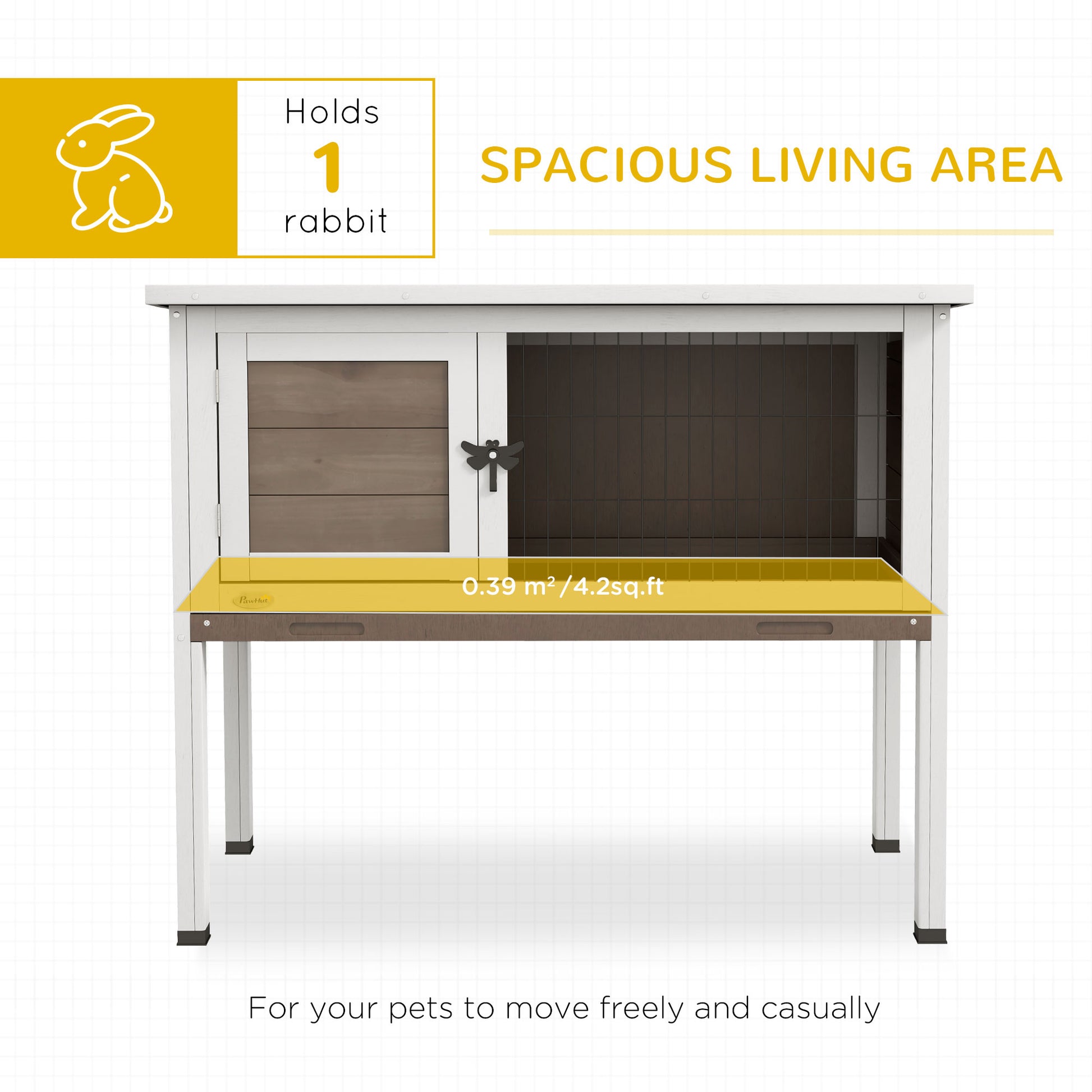 Elevated Indoor Outdoor Wooden Rabbit Hutch Hinged Asphalt Roof Removable Tray