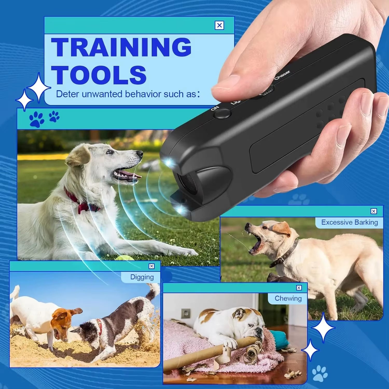 Ultrasonic Dog Repeller Portable Anti-Barking Deterrent Handheld 3In1 Dog Training Device Repel Animals Pets Dog Trainer