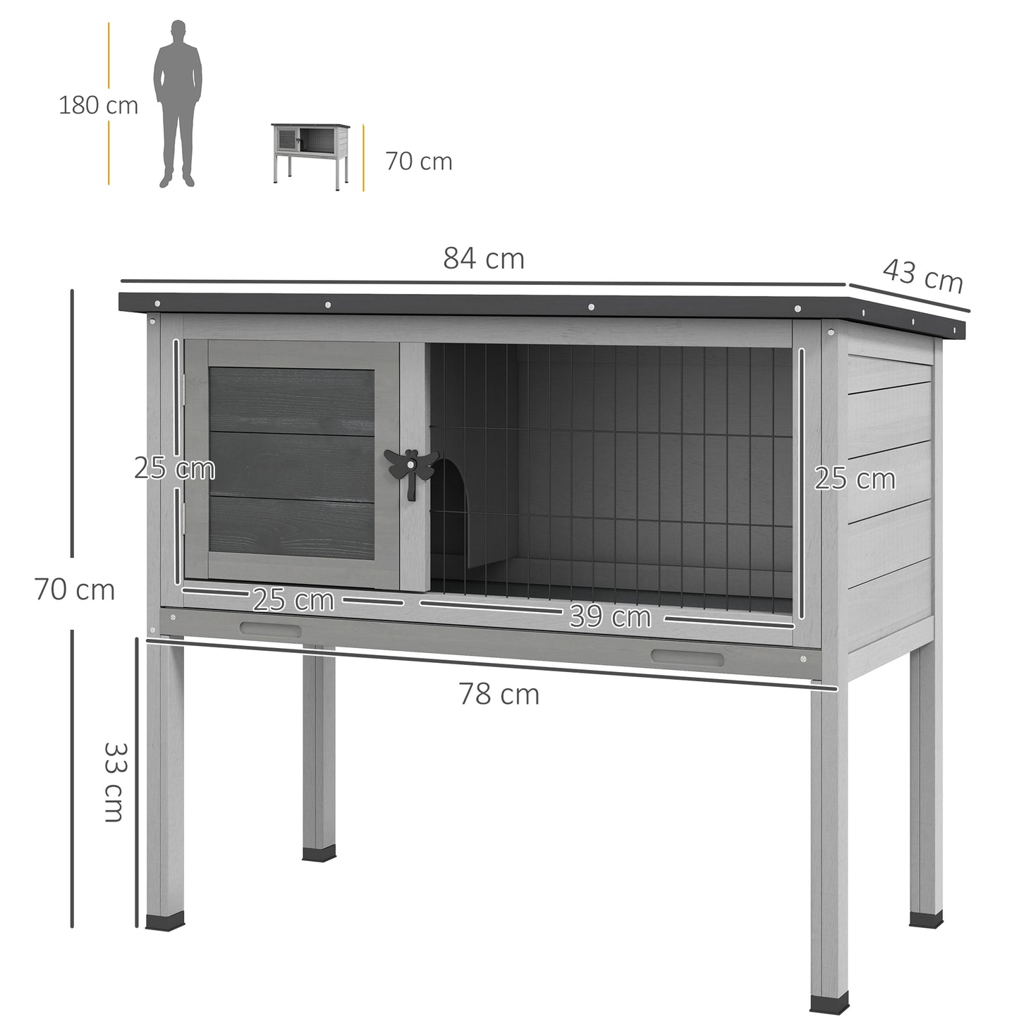 Elevated Indoor Outdoor Wooden Rabbit Hutch Hinged Asphalt Roof Removable Tray
