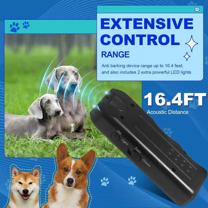 Ultrasonic Dog Repeller Portable Anti-Barking Deterrent Handheld 3In1 Dog Training Device Repel Animals Pets Dog Trainer