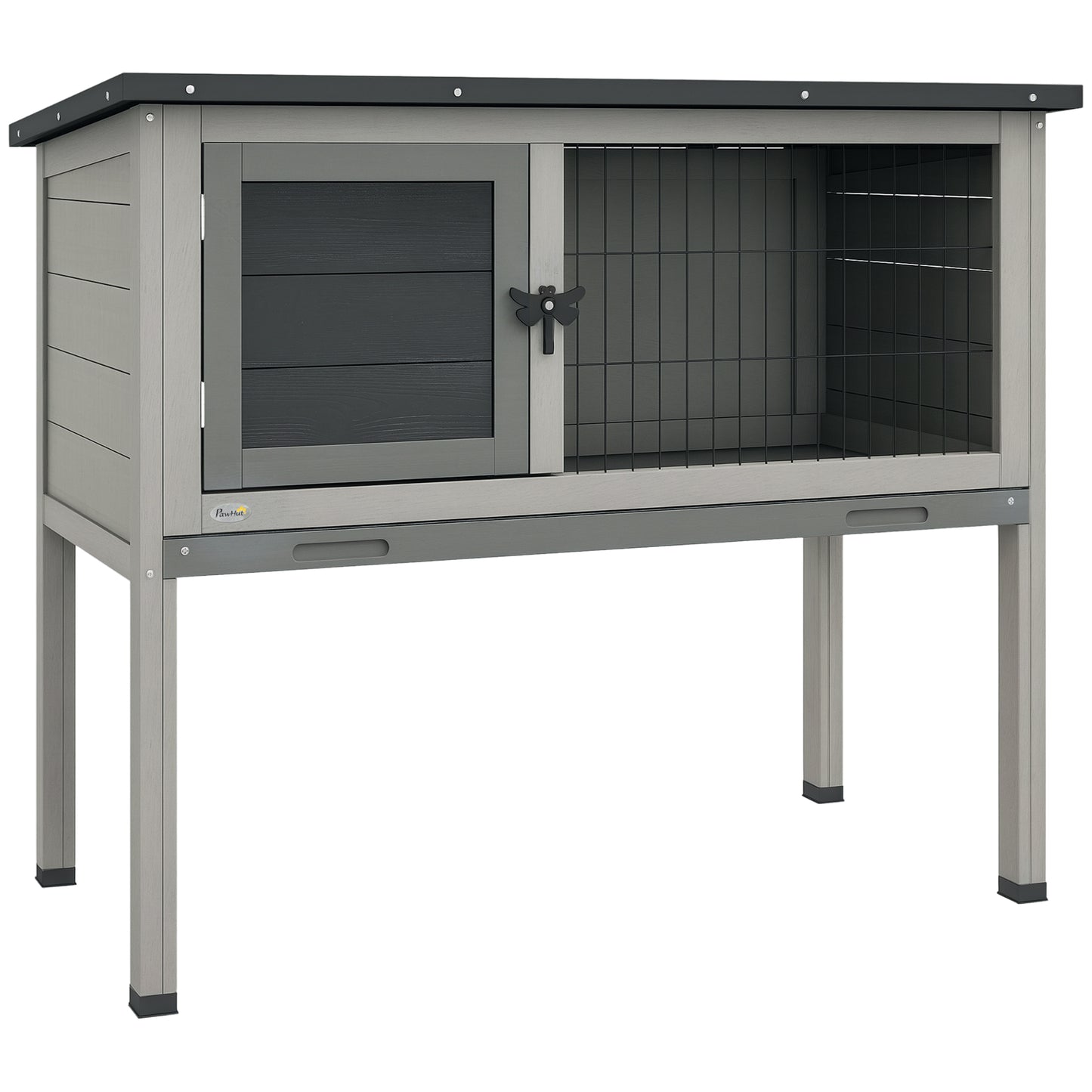 Elevated Indoor Outdoor Wooden Rabbit Hutch Hinged Asphalt Roof Removable Tray