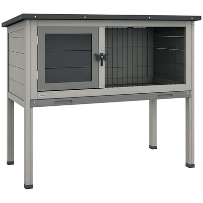 Elevated Indoor Outdoor Wooden Rabbit Hutch Hinged Asphalt Roof Removable Tray