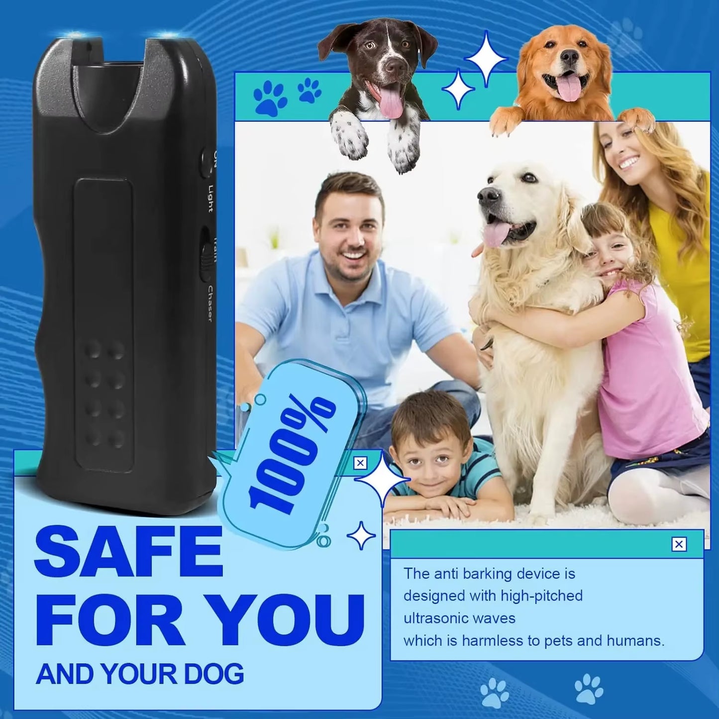 Ultrasonic Dog Repeller Portable Anti-Barking Deterrent Handheld 3In1 Dog Training Device Repel Animals Pets Dog Trainer