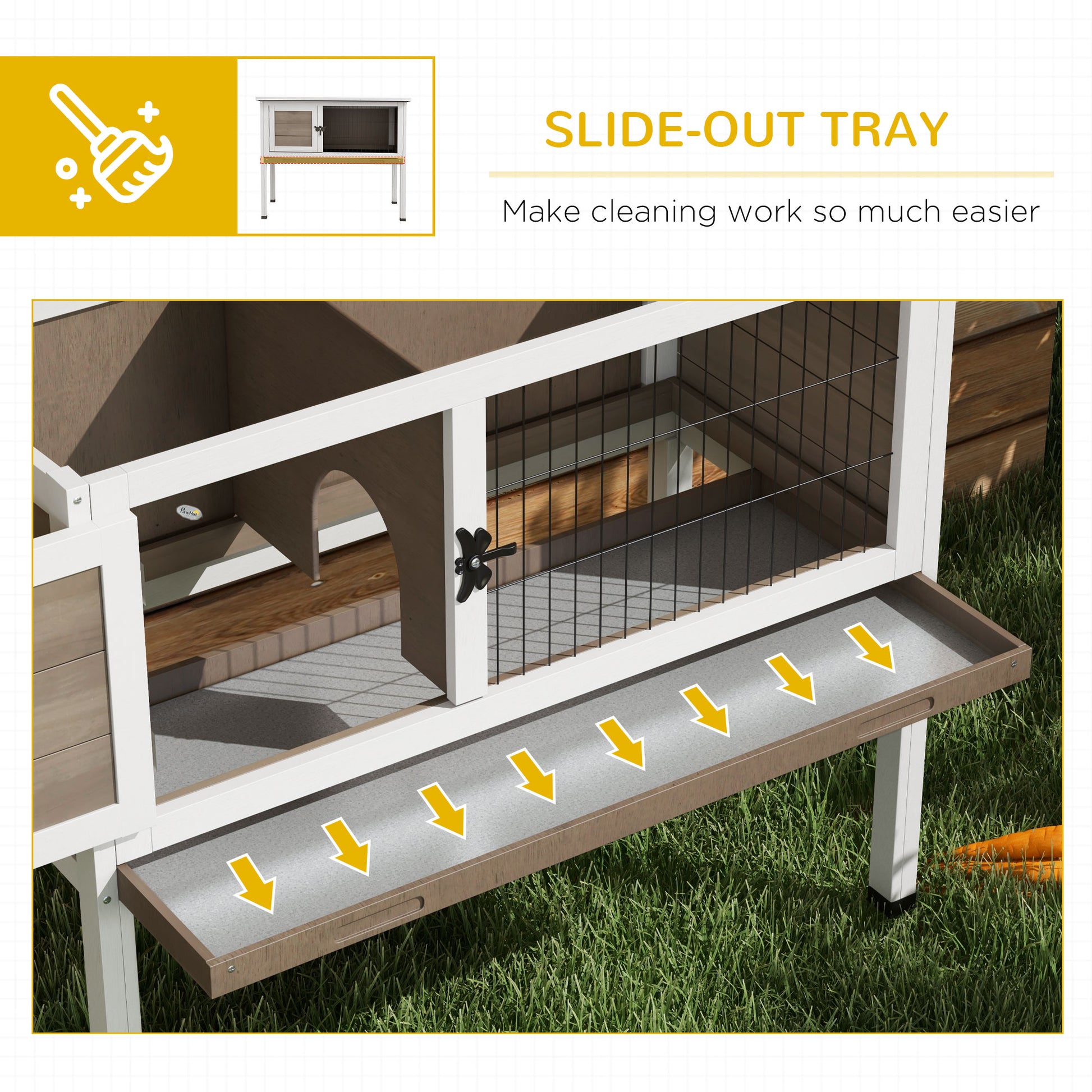 Elevated Indoor Outdoor Wooden Rabbit Hutch Hinged Asphalt Roof Removable Tray