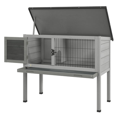 Elevated Indoor Outdoor Wooden Rabbit Hutch Hinged Asphalt Roof Removable Tray