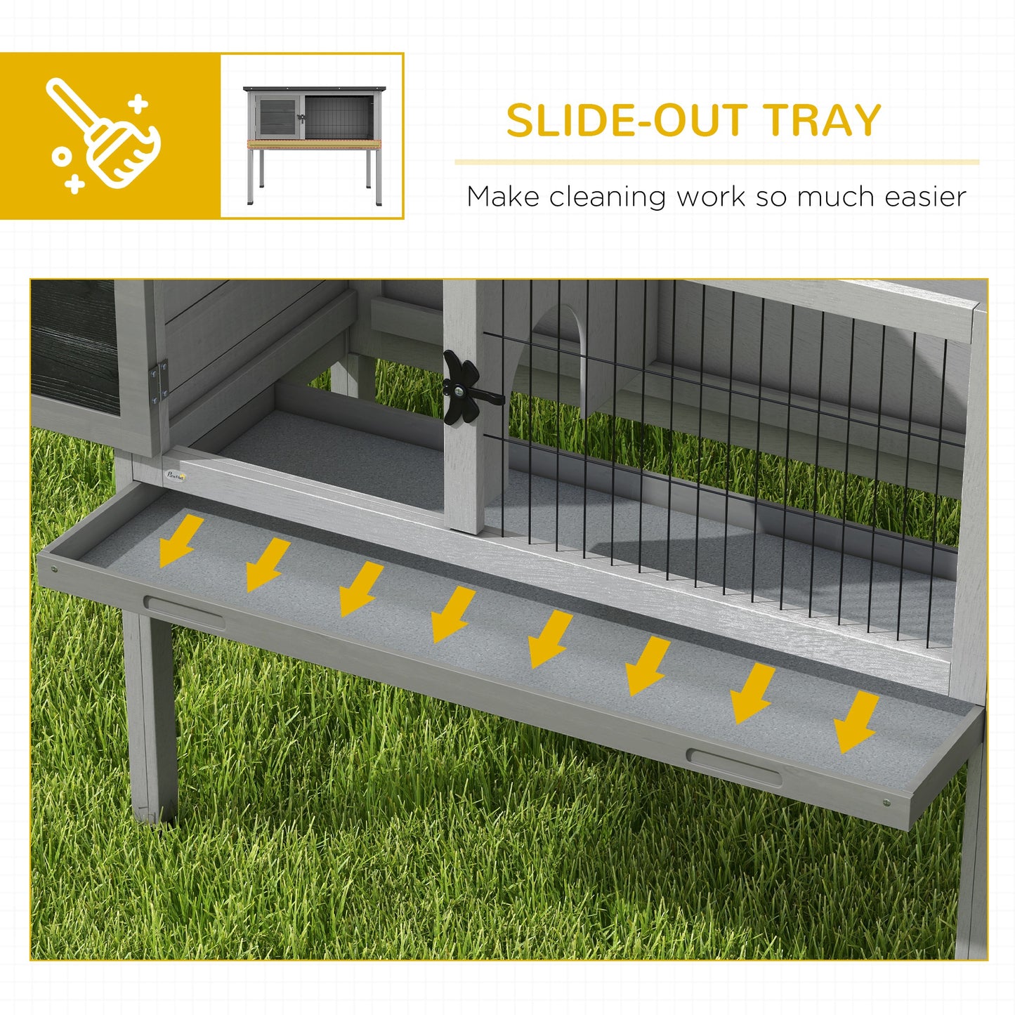 Elevated Indoor Outdoor Wooden Rabbit Hutch Hinged Asphalt Roof Removable Tray