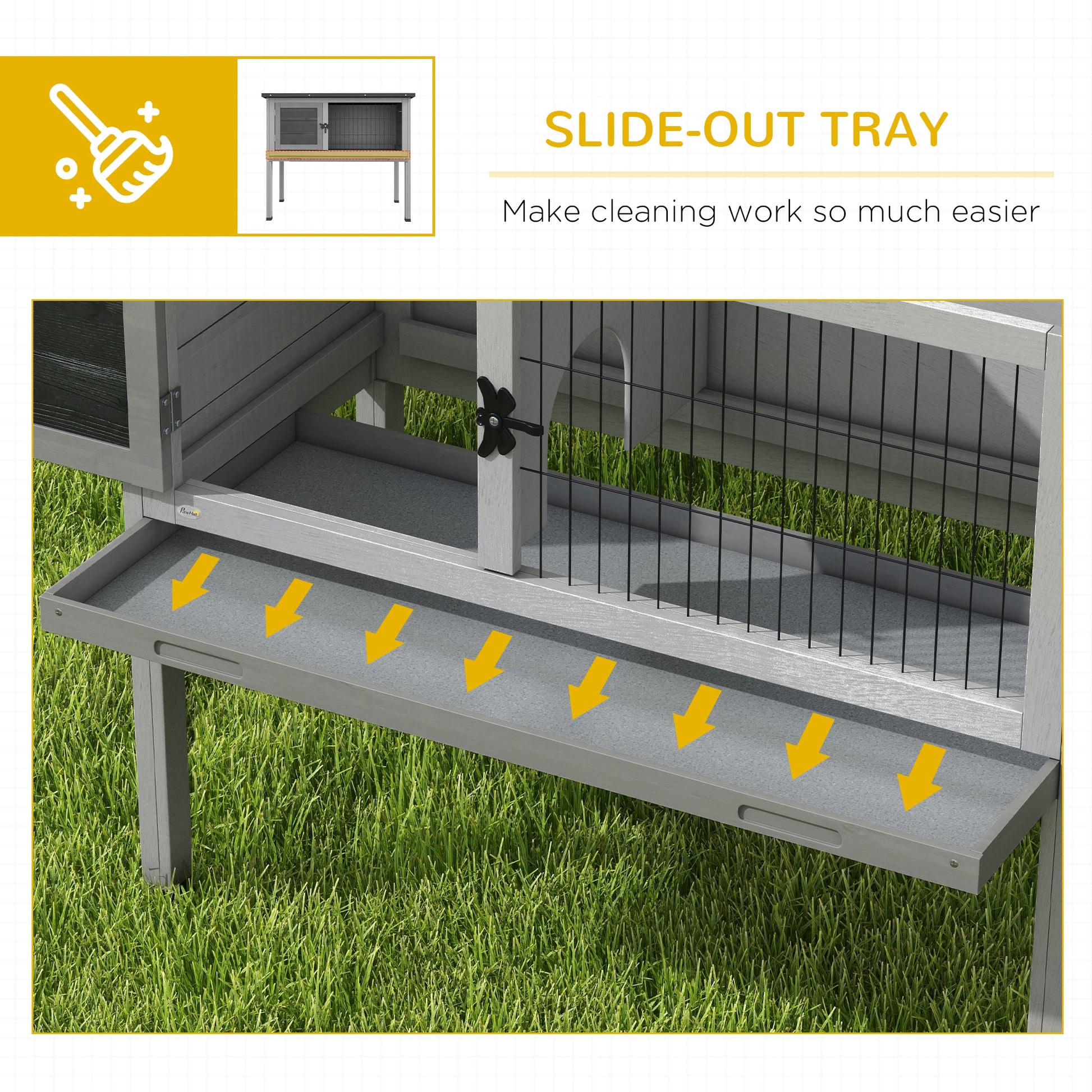 Elevated Indoor Outdoor Wooden Rabbit Hutch Hinged Asphalt Roof Removable Tray