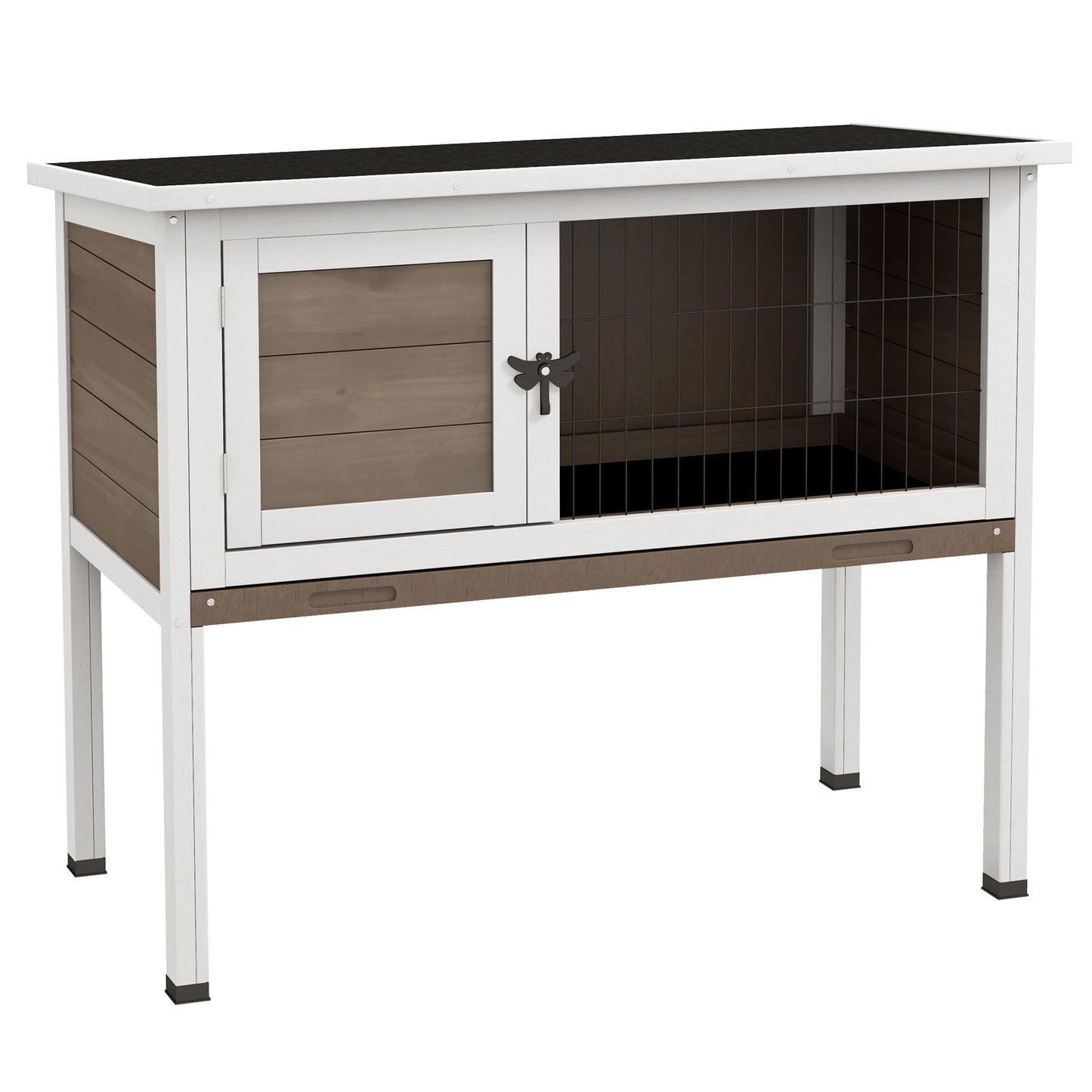 Elevated Indoor Outdoor Wooden Rabbit Hutch Hinged Asphalt Roof Removable Tray