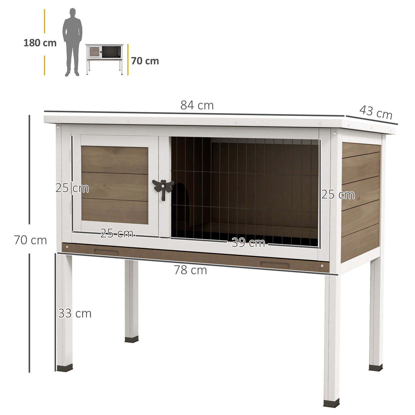 Elevated Indoor Outdoor Wooden Rabbit Hutch Hinged Asphalt Roof Removable Tray