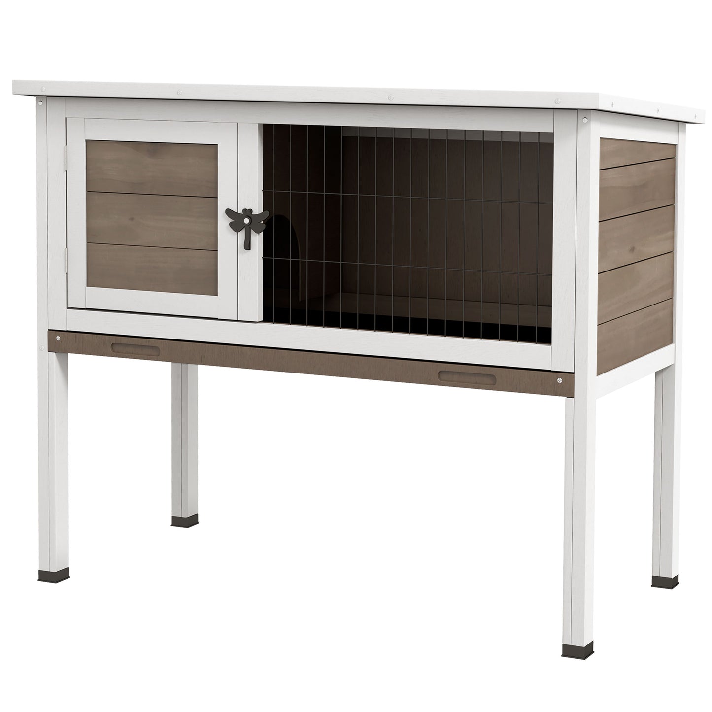 Elevated Indoor Outdoor Wooden Rabbit Hutch Hinged Asphalt Roof Removable Tray