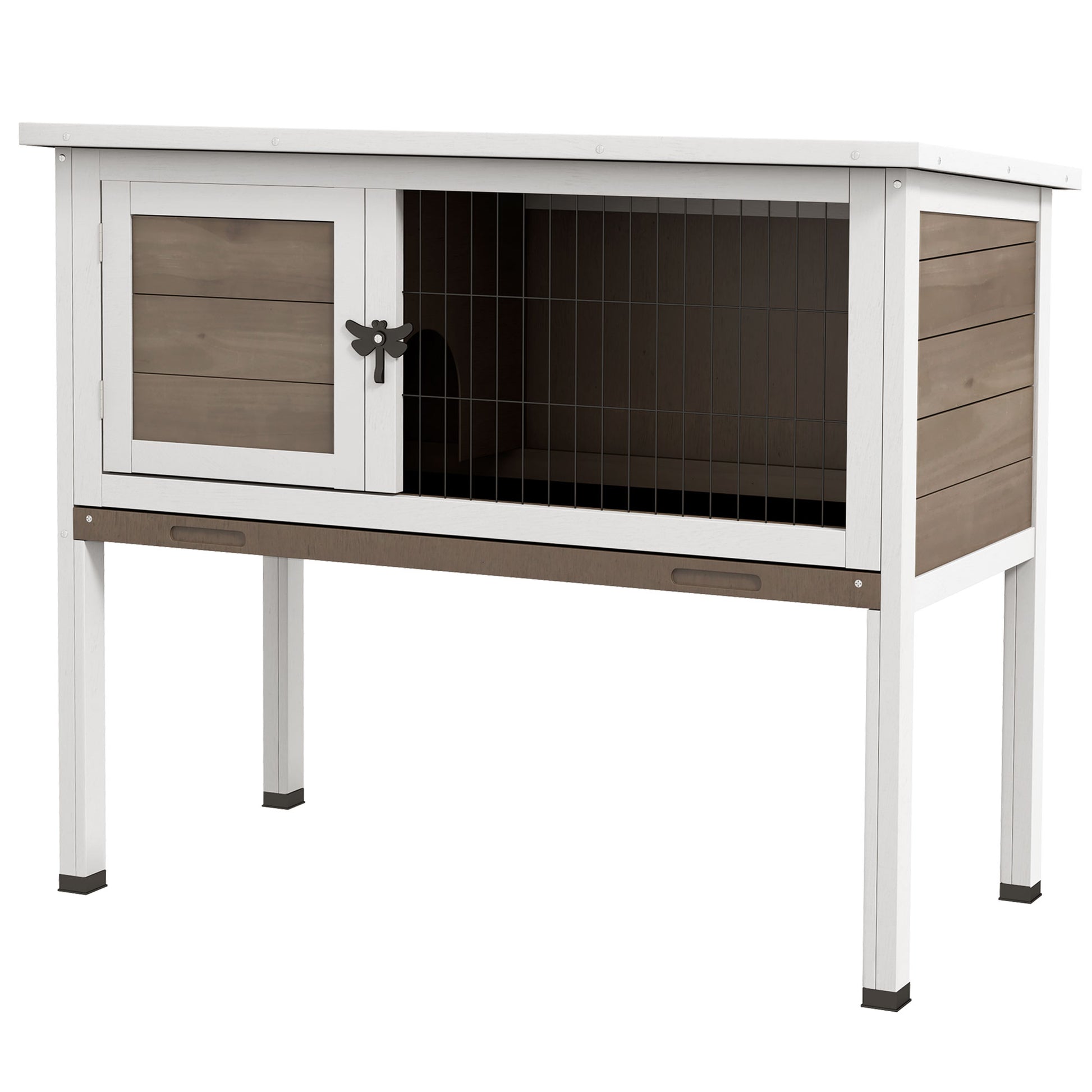 Elevated Indoor Outdoor Wooden Rabbit Hutch Hinged Asphalt Roof Removable Tray