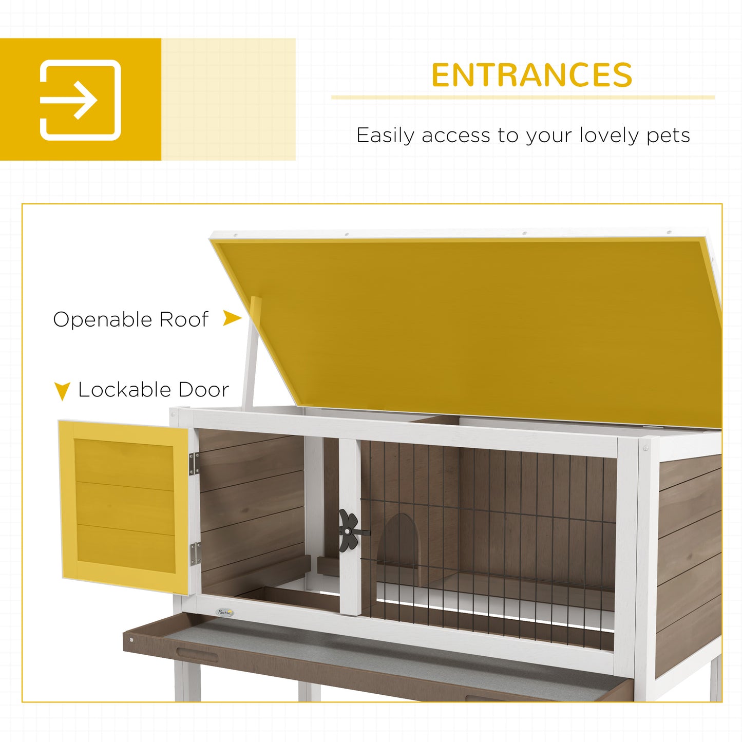 Elevated Indoor Outdoor Wooden Rabbit Hutch Hinged Asphalt Roof Removable Tray