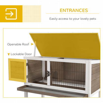 Elevated Indoor Outdoor Wooden Rabbit Hutch Hinged Asphalt Roof Removable Tray